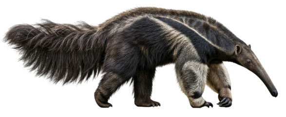 giant anteater walking side view, long-nosed mammal, isolated on a transparent background