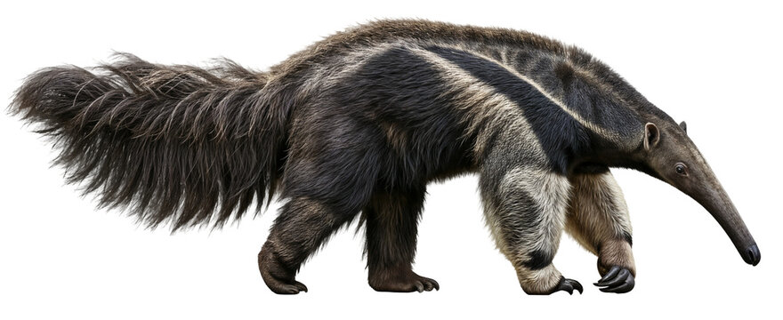 giant anteater walking side view, long-nosed mammal, isolated on a transparent background