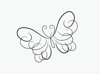 Elegant Swirl Butterfly Design Black Line Art Illustration