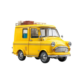 Fototapeta Vintage Yellow Delivery Van with Packages on Roof Rack