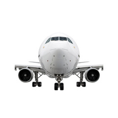 Front View of a White Passenger Airplane on a white background