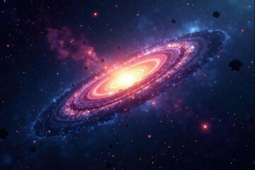 Fototapeta premium Distant galaxy cluster shining amidst black void , superclusters, deep space, galaxy cluster