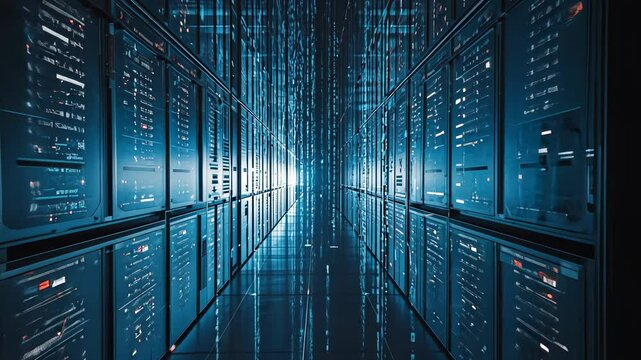 Futuristic Data Center Corridor with Digital Binary Code - Innovation and Technology Concept Generative AI