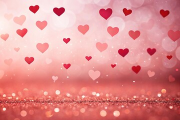 Obraz premium Romantic Rain of Hearts on a Glowing Surface