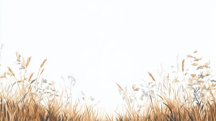 Soft Beige and White Floral Design with Grasses in a Minimalist Style