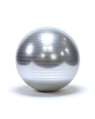 Silver balance exercise ball 65cm diameter, anti-burst material, isolated on white background.