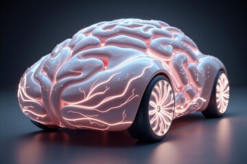 Brain Car with Glowing Neural Network Design