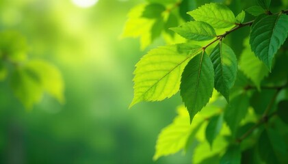 Lush beech leaves, vibrant green, sunlight dappled , rich, woodland