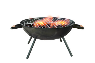 charcoal barbecue grill with open flame, isolated on white, 3D illustration