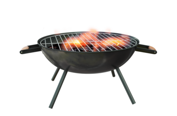 charcoal barbecue grill with open flame, isolated on white, 3D illustration