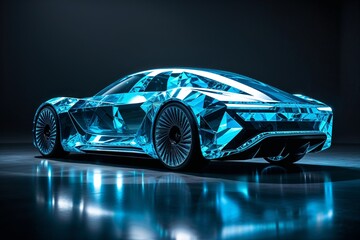 Naklejka premium Crystal-Like Futuristic Car with Blue Glow