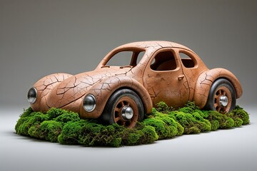 Clay Convertible Car with Moss and Cracks