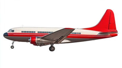 Vintage Airplane with Red and Silver Livery on White Background