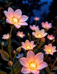 Fototapeta premium night themed glowing flowers with bioluminescent effects set against a dark backdrop