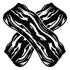 Abstract black and white illustration of two bacon strips crossed for emphasis