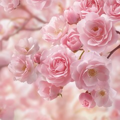 Delicate light pink rose bg. Tender spring flow. The aroma of cherry blossoms. Background for gift wrapping or cards for women's day, Valentine's Day, birthday or wedding. Vector illustration.
