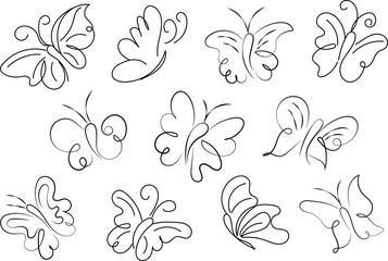 Twelve Elegant One Line Butterflies Design Elements for Spring