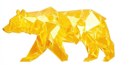 Yellow geometric bear sculpture with abstract design and shine