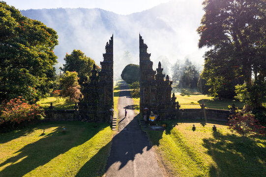 Famous temple gate at sunset, Bedugul, Bali, Indonesia