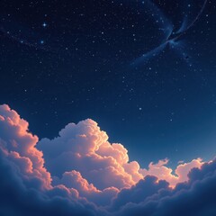 high resolution digital realism depicting a starry night sky with soft, layered clouds illuminated by moonlight