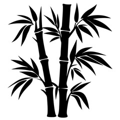 Elegant Bamboo Silhouette with Lush Foliage in a Monochrome Artistic Design