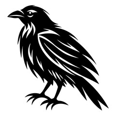 Stylized Black Raven Silhouette with Bold Feather Design, Graphic Art