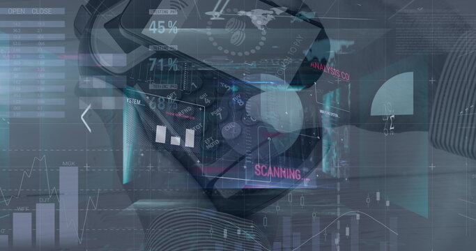 Image of graphs over smartphone and payment terminal