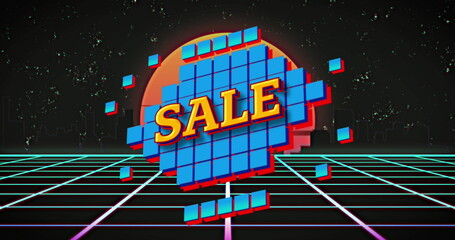 Image of sale over cityscape and digital space