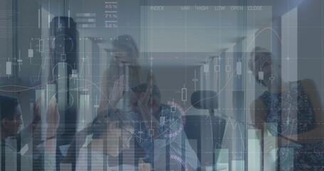 Image of financial data processing over caucasian businesswoman