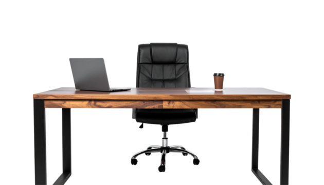 Office chair and desk setup with computer in modern workspace