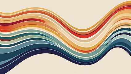 Retro stripes, 70s wavy lines, vintage color palette, minimalist design, flowing ribbon lines, abstract curved paths, warm tones, cream background ,swirl