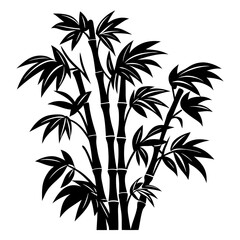 Elegant black and white graphic illustration of bamboo plants with lush leaves