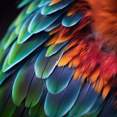 Fototapeta premium Vibrant Parrot Feathers Closeup.