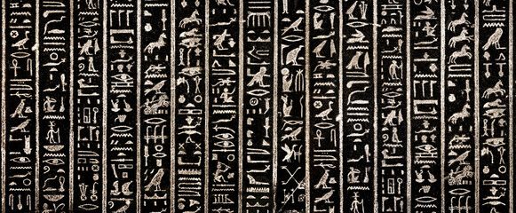 Ancient Egyptian hieroglyphs on an old background. Wide historical background. Ancient Egyptian...