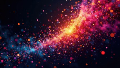 Vibrant multicolored confetti explodes in a fiery, swirling vortex against a black background , power, red