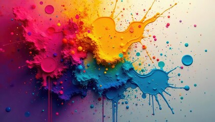 Fototapeta premium Vibrant hues, abstract shapes, paint splatters, abstract art, pattern, vivid