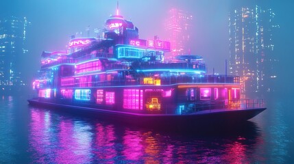 Obraz premium A floating cyberpunk nightclub built entirely of neon holographic structures