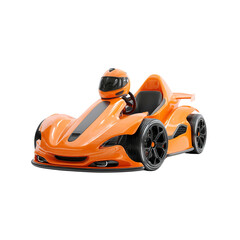 Orange Go-Kart with Racing Helmet - 3D Render