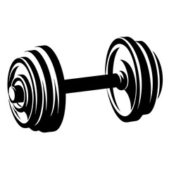 Monochrome illustration of a dumbbell with weight plates for strength training exercises
