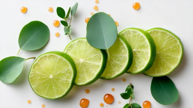 Close up of a bunch of lime slices on a white background