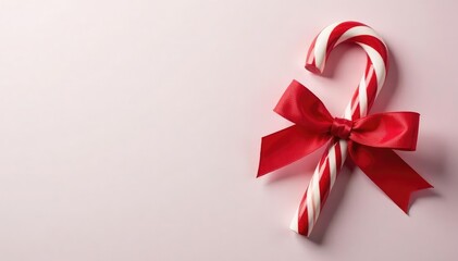 A red and white candy cane tied into a festive bow Perfect for holiday baking and craft projects , holiday decor, winter