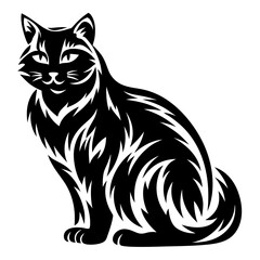 Elegant Black and White Cat Design Sitting Down with Unique Fur Markings