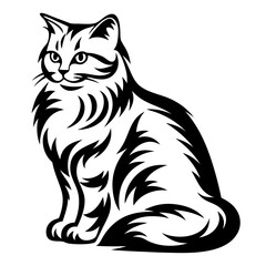 Elegant Monochrome Cat Vector Illustration with Stylized Fur Patterns and Detail