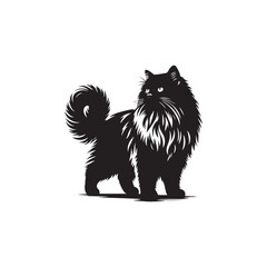 Himalayan Cat Vector Silhouette: Long-Haired Elegant Feline with Distinctive Color Point Pattern, Captured in Graceful Pose for Modern Minimalist Art, Pet Design, or Digital Illustration Use.

