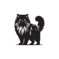 Himalayan Cat Vector Silhouette: Long-Haired Elegant Feline with Distinctive Color Point Pattern, Captured in Graceful Pose for Modern Minimalist Art, Pet Design, or Digital Illustration Use.
