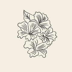 Obraz premium Elegant Black Line Art Floral Design Featuring a Cluster of Stylized Flowers and Leaves