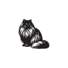 Himalayan Cat Vector Silhouette: Long-Haired Elegant Feline with Distinctive Color Point Pattern, Captured in Graceful Pose for Modern Minimalist Art, Pet Design, or Digital Illustration Use.
