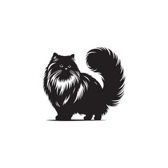 Himalayan Cat Vector Silhouette: Long-Haired Elegant Feline with Distinctive Color Point Pattern, Captured in Graceful Pose for Modern Minimalist Art, Pet Design, or Digital Illustration Use.
