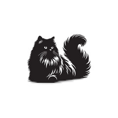 Himalayan Cat Vector Silhouette: Long-Haired Elegant Feline with Distinctive Color Point Pattern, Captured in Graceful Pose for Modern Minimalist Art, Pet Design, or Digital Illustration Use.
