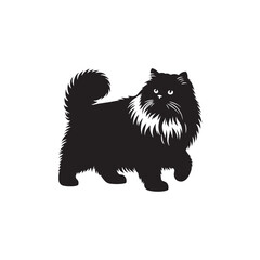 Himalayan Cat Vector Silhouette: Long-Haired Elegant Feline with Distinctive Color Point Pattern, Captured in Graceful Pose for Modern Minimalist Art, Pet Design, or Digital Illustration Use.
